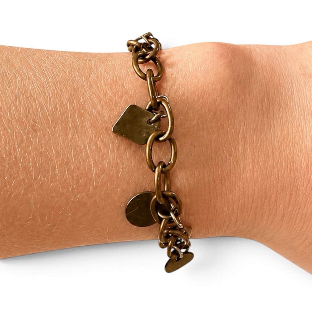 Brass Disc Charm Chain‎ Bracelet Rustic Boho Western Statement Jewelry Y2K